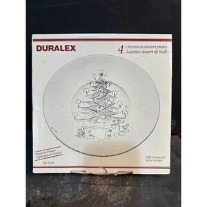 Duralex France Christmas Dessert Plates Set of 4 Tempered Glass Tree Teddy Bear